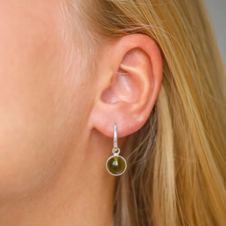 rond leger groen kristal oorbellen in zilver - Loom Stones