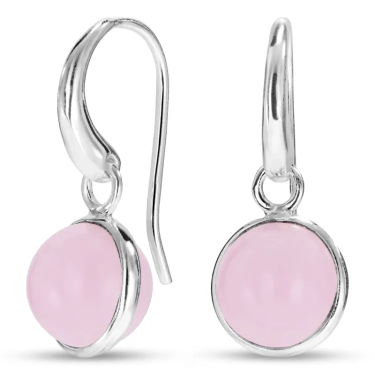 rond roze kristal oorbellen in zilver - Loom Stones