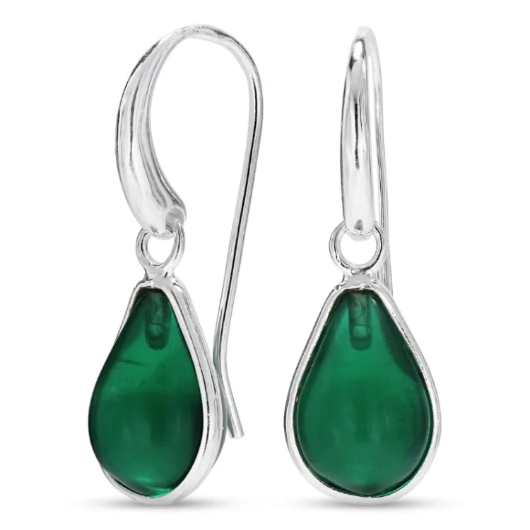druppel donkergroen kristal oorbellen in zilver - Loom Stones