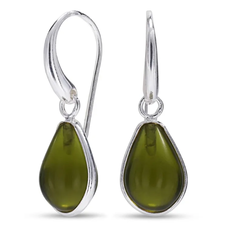 druppel leger groen kristal oorbellen in zilver - Loom Stones