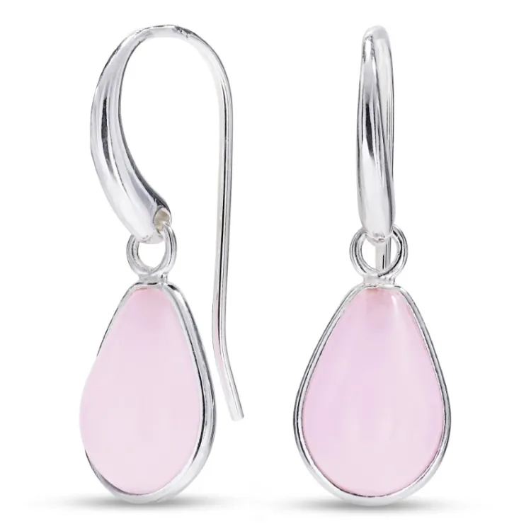 druppel roze kristal oorbellen in zilver - Loom Stones