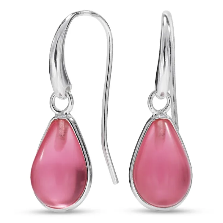 druppel pink kristal oorbellen in zilver - Loom Stones
