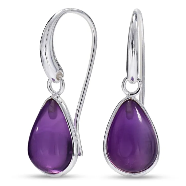 druppel paarse kristal oorbellen in zilver - Loom Stones
