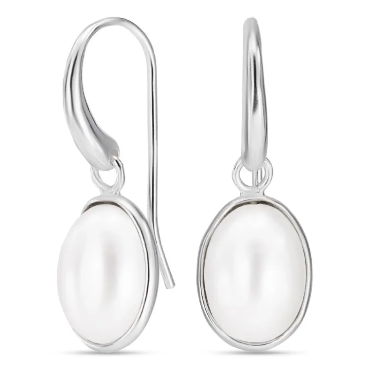 druppel witte parel oorbellen in zilver - Loom Stones