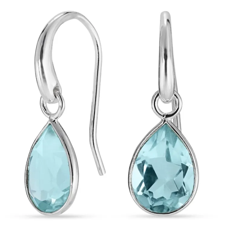druppel blauwe kristal oorbellen in zilver - Loom Stones