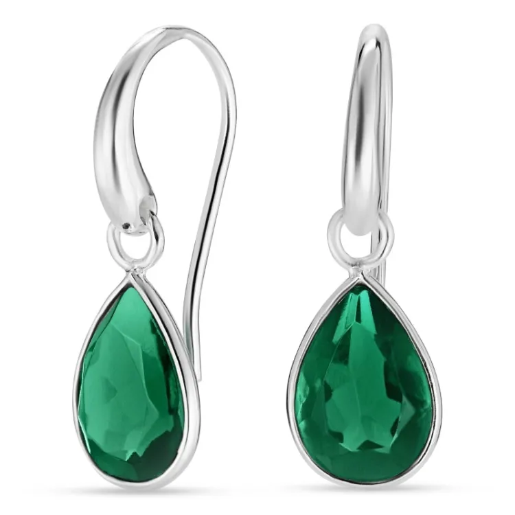 druppel donkergroen kristal oorbellen in zilver - Loom Stones