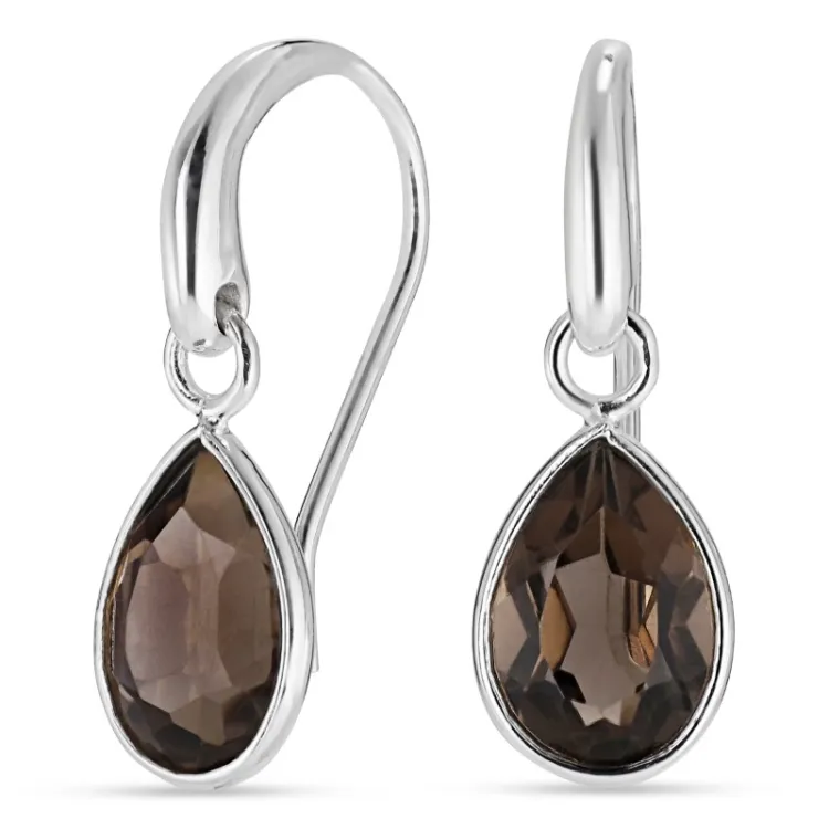 druppel rookkleurige kwarts oorbellen in zilver - Loom Stones