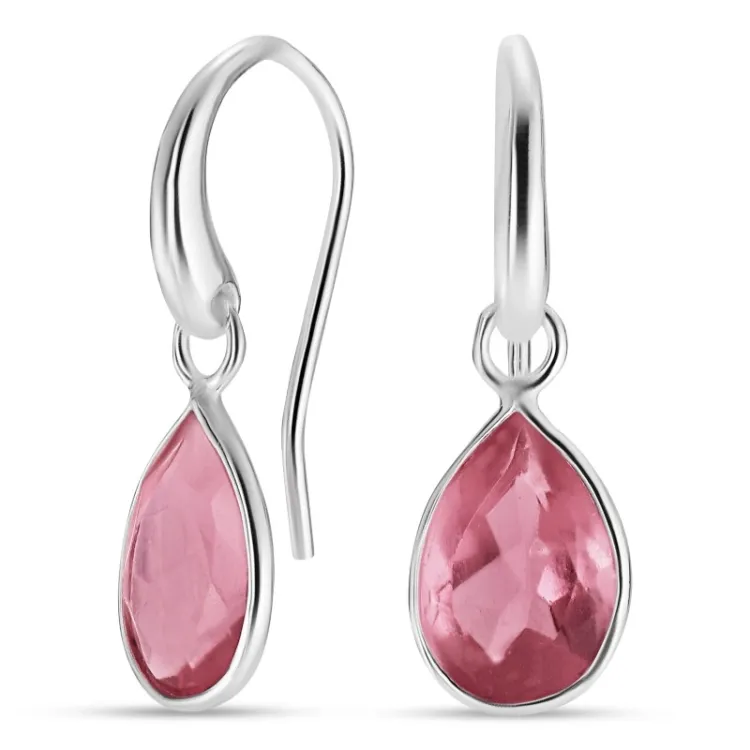 druppel pink kristal oorbellen in zilver - Loom Stones