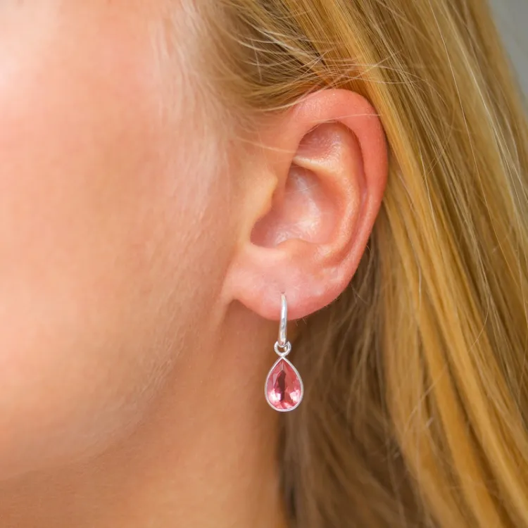 druppel pink kristal oorbellen in zilver - Loom Stones