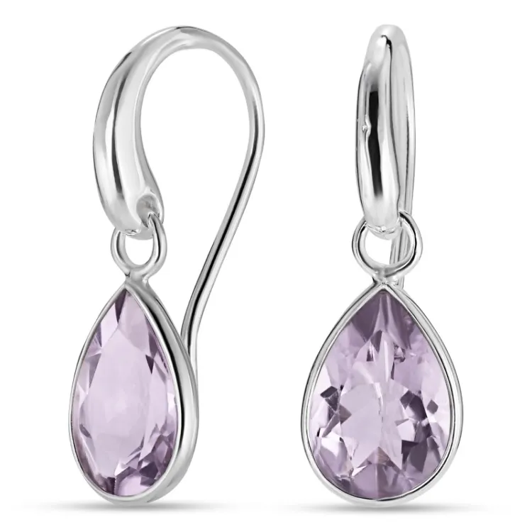 druppel paarse amethist oorbellen in zilver - Loom Stones