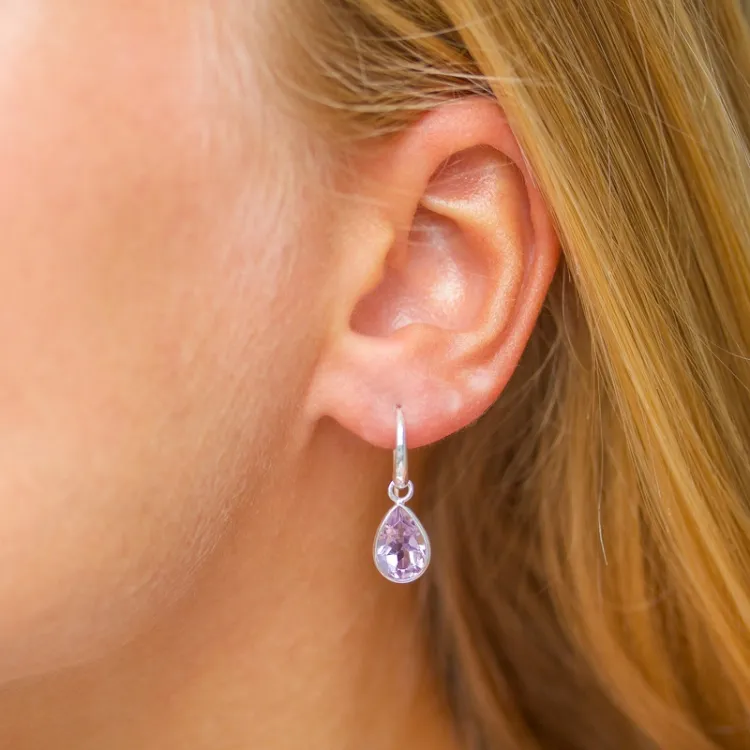 druppel paarse amethist oorbellen in zilver - Loom Stones