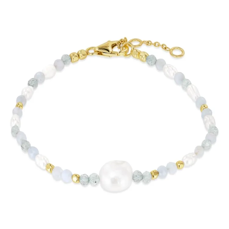 blauwe armband in verguld sterlingzilver - Loom Stones