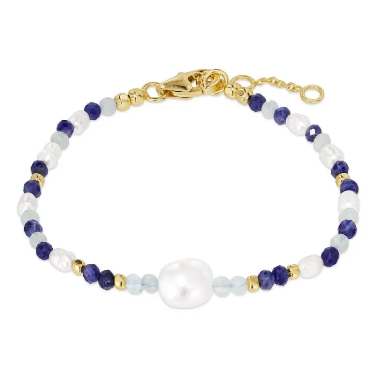 blauwe armband in verguld sterlingzilver - Loom Stones