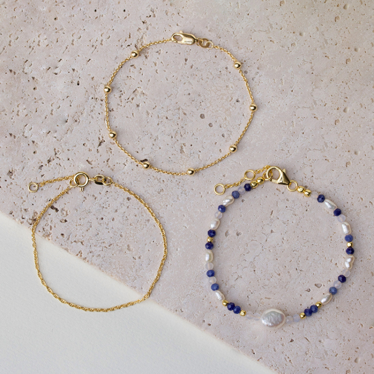 blauwe armband in verguld sterlingzilver - Loom Stones