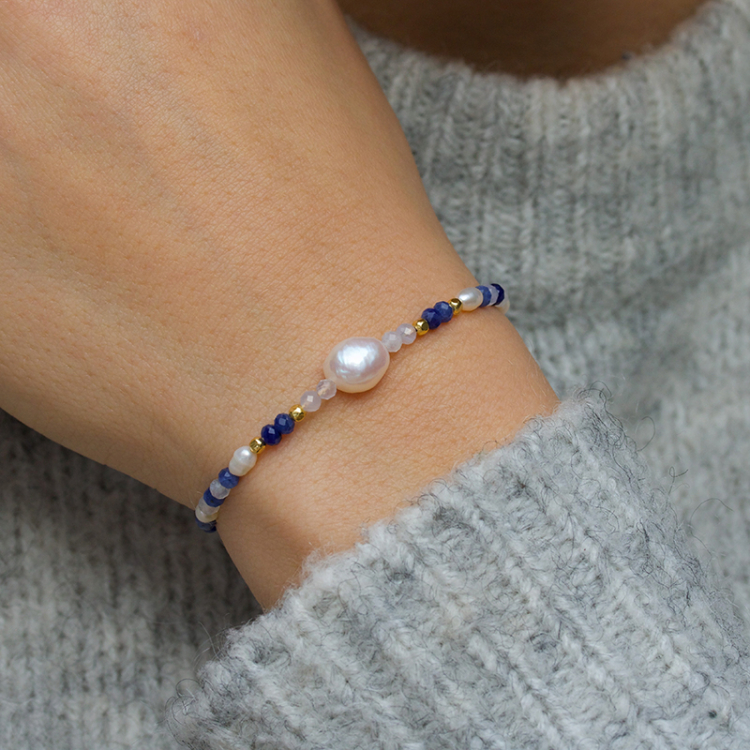 blauwe armband in verguld sterlingzilver - Loom Stones