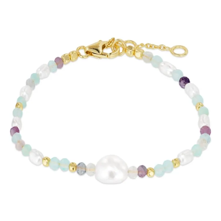 blauwe armband in verguld sterlingzilver - Loom Stones