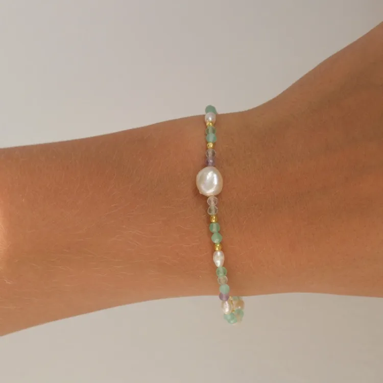 blauwe armband in verguld sterlingzilver - Loom Stones