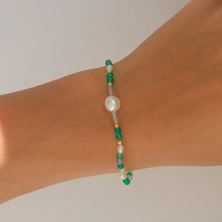 groen armband in verguld sterlingzilver - Loom Stones