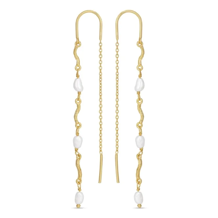 lange parel ketting oorbellen in verguld sterlingzilver