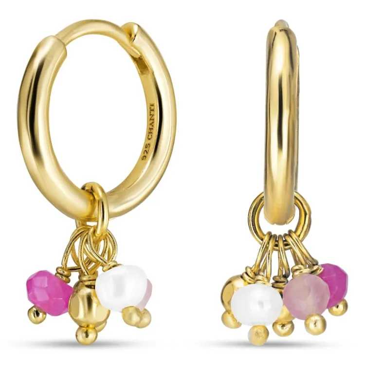 lange roze creool in verguld sterlingzilver - Loom Stones