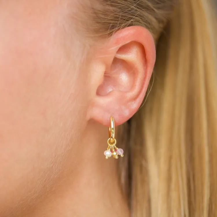 lange roze creool in verguld sterlingzilver - Loom Stones