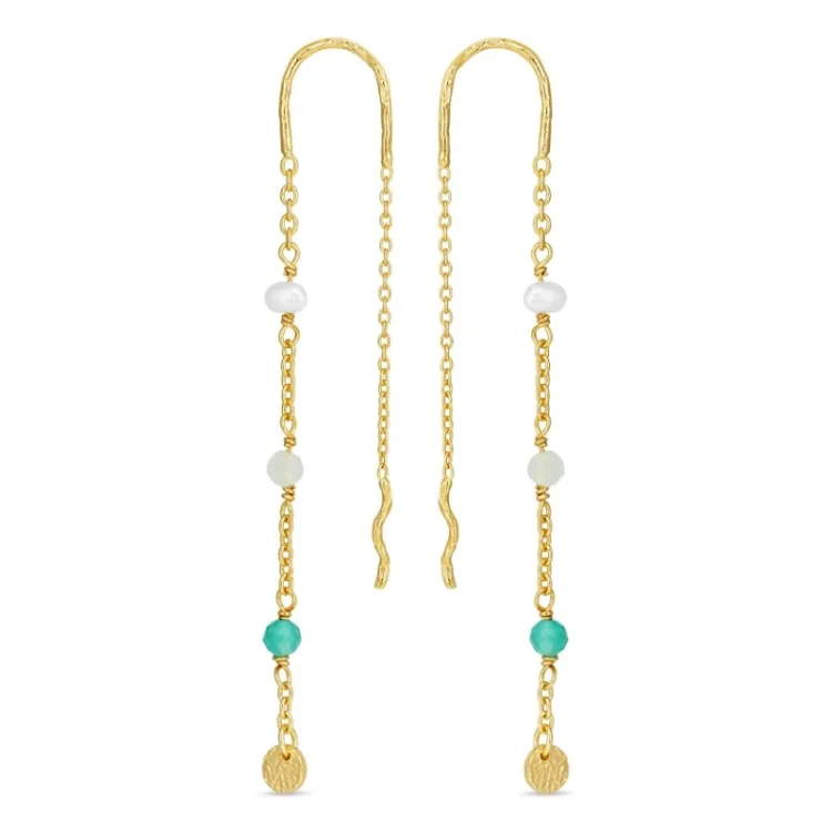 lange groene ketting oorbellen in verguld sterlingzilver - Loom Stones