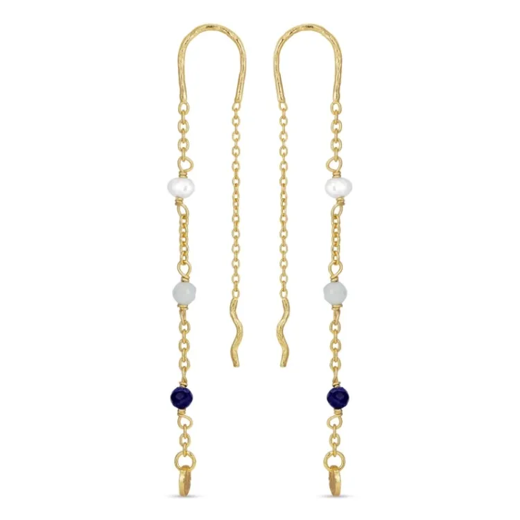 lange blauwe ketting oorbellen in verguld sterlingzilver - Loom Stones