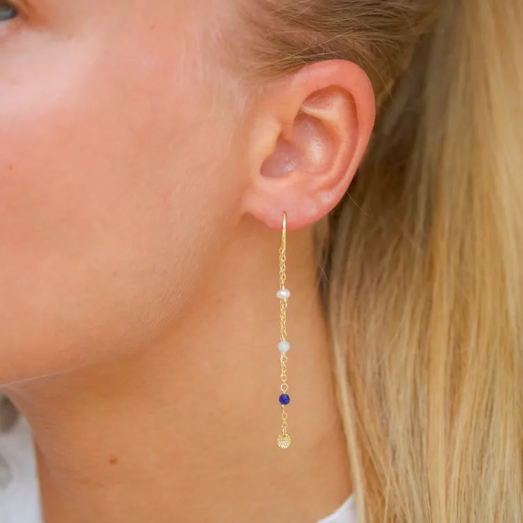 lange blauwe ketting oorbellen in verguld sterlingzilver - Loom Stones