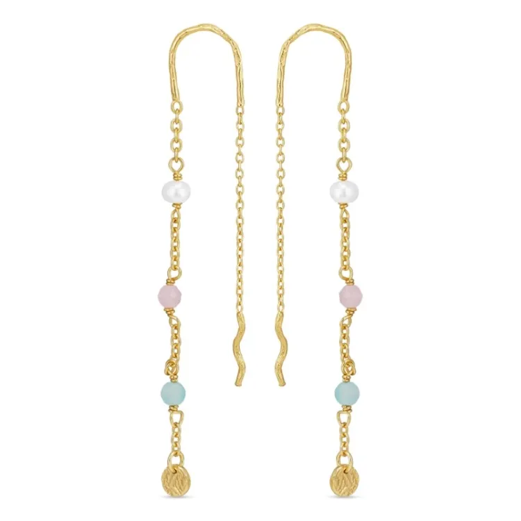 lange multikleurige ketting oorbellen in verguld sterlingzilver - Loom Stones