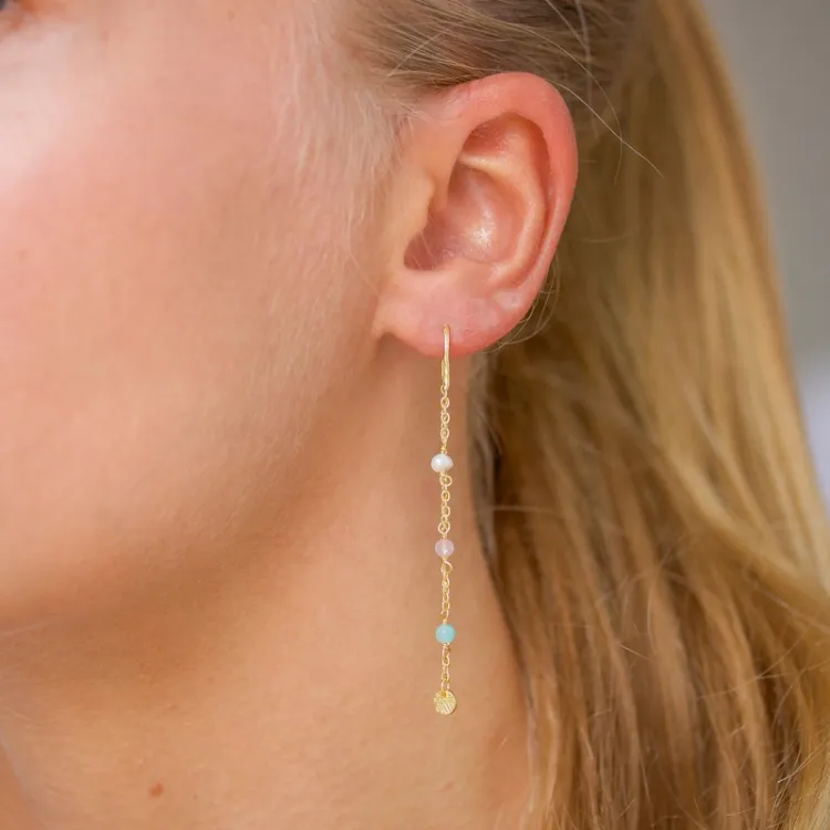 lange multikleurige ketting oorbellen in verguld sterlingzilver - Loom Stones