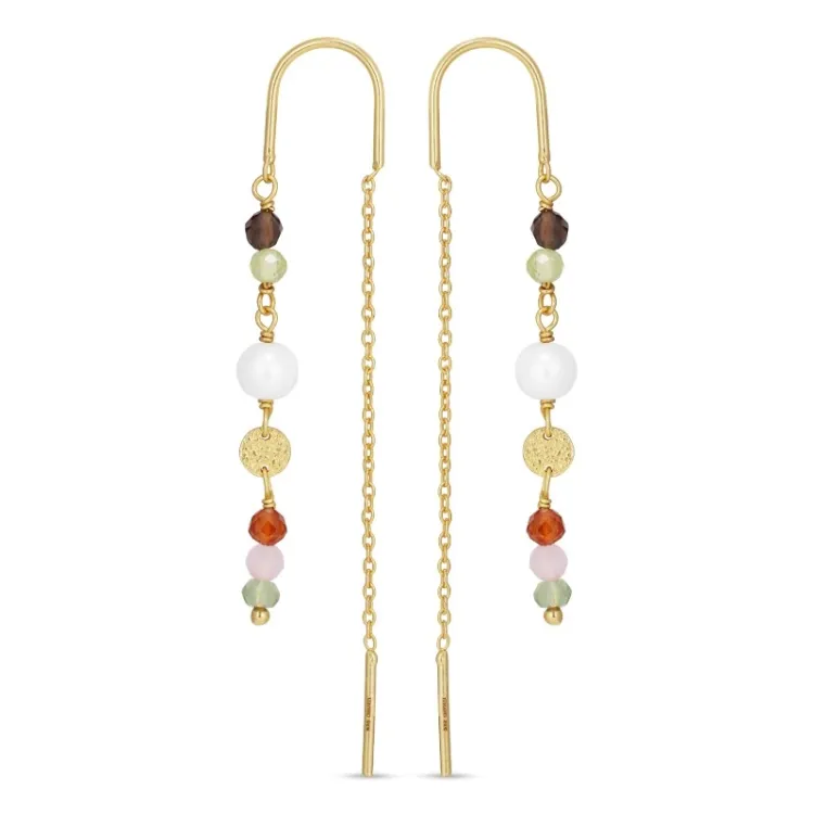 lange ketting oorbellen in verguld sterlingzilver - Loom Stones