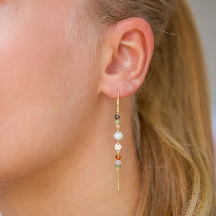 lange ketting oorbellen in verguld sterlingzilver - Loom Stones