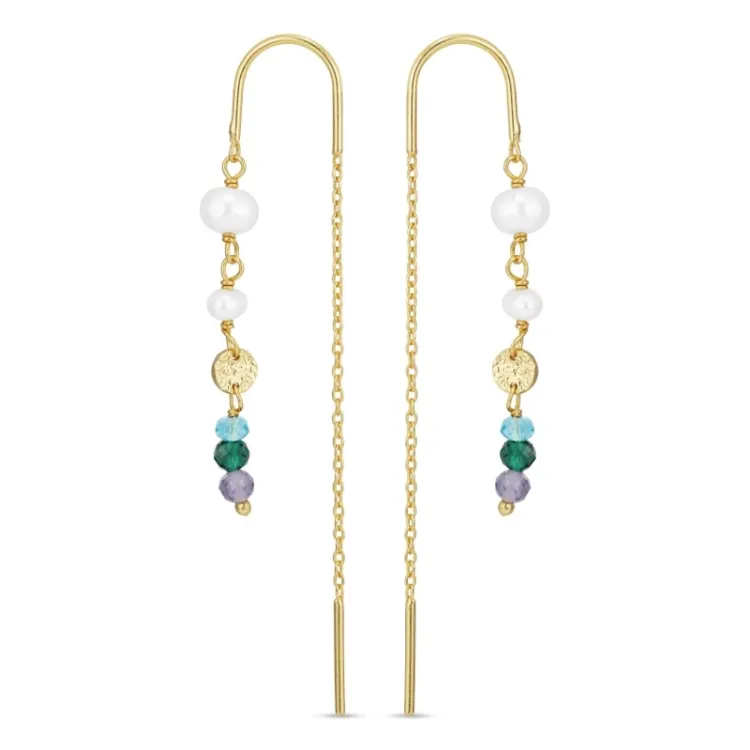 lange blauwe ketting oorbellen in verguld sterlingzilver - Loom Stones