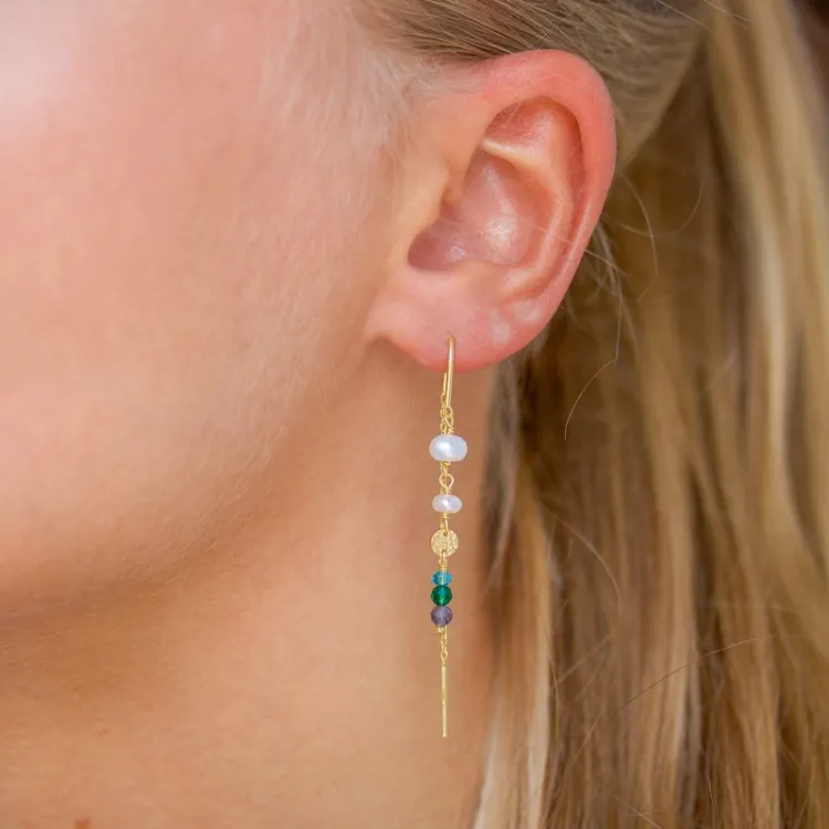 lange blauwe ketting oorbellen in verguld sterlingzilver - Loom Stones