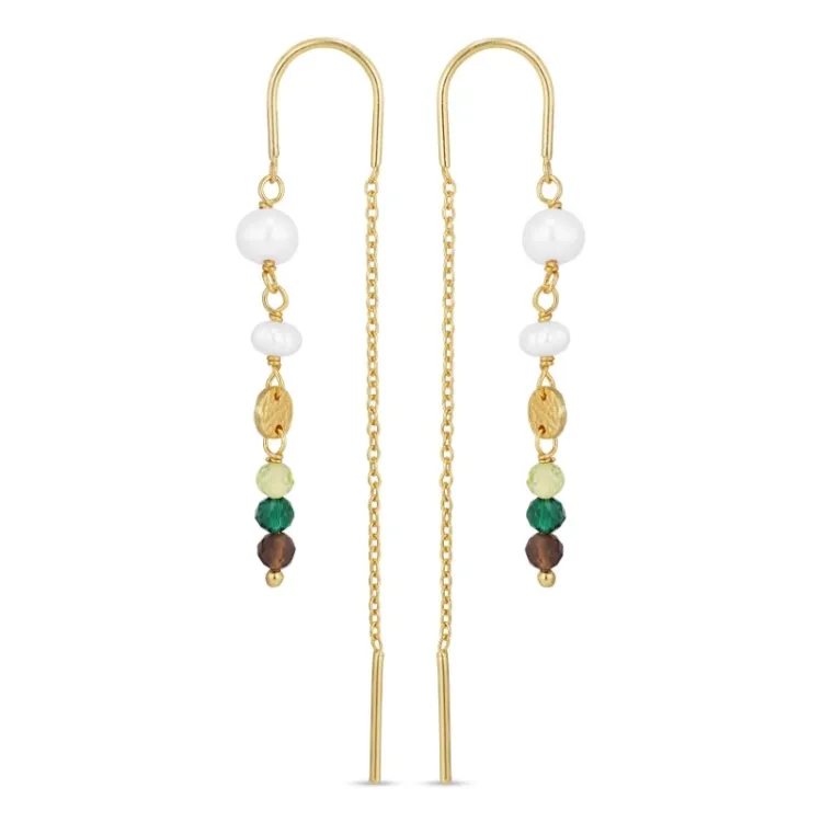 lange groene ketting oorbellen in verguld sterlingzilver - Loom Stones