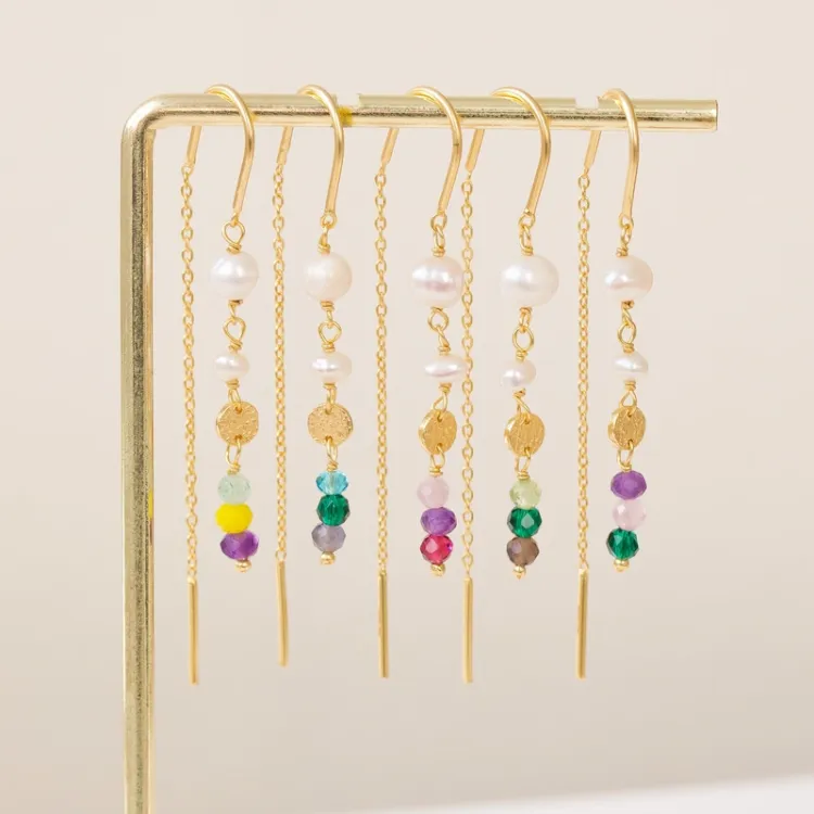 lange geel ketting oorbellen in verguld zilver - Loom Stones