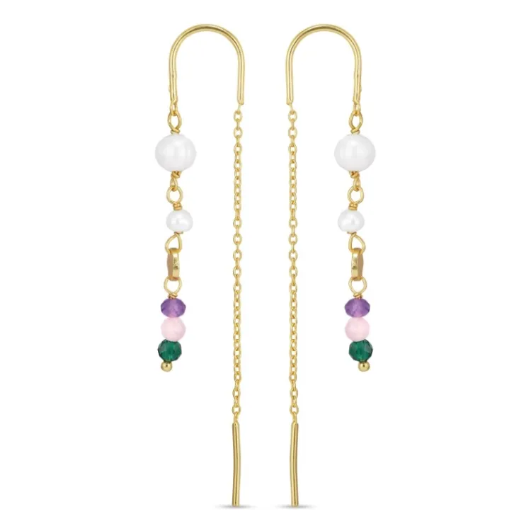 lange paarse ketting oorbellen in verguld zilver - Loom Stones