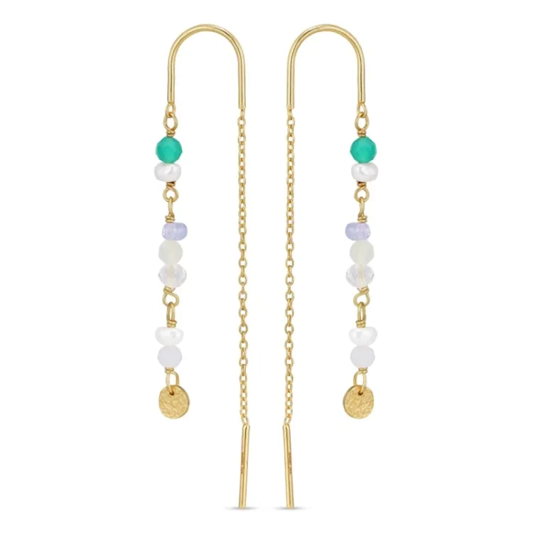 lange groene ketting oorbellen in verguld zilver - Loom Stones