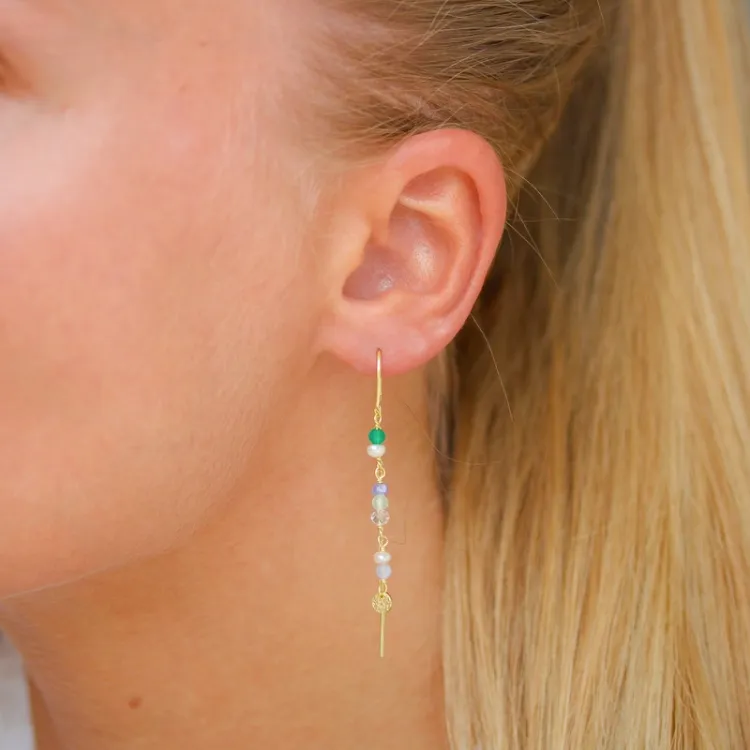 lange groene ketting oorbellen in verguld zilver - Loom Stones
