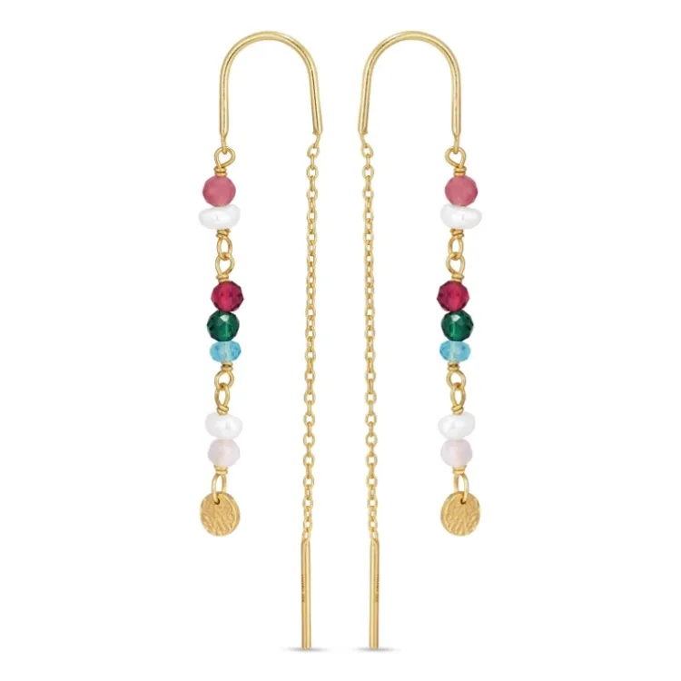 lange multikleurige ketting oorbellen in verguld sterlingzilver - Loom Stones