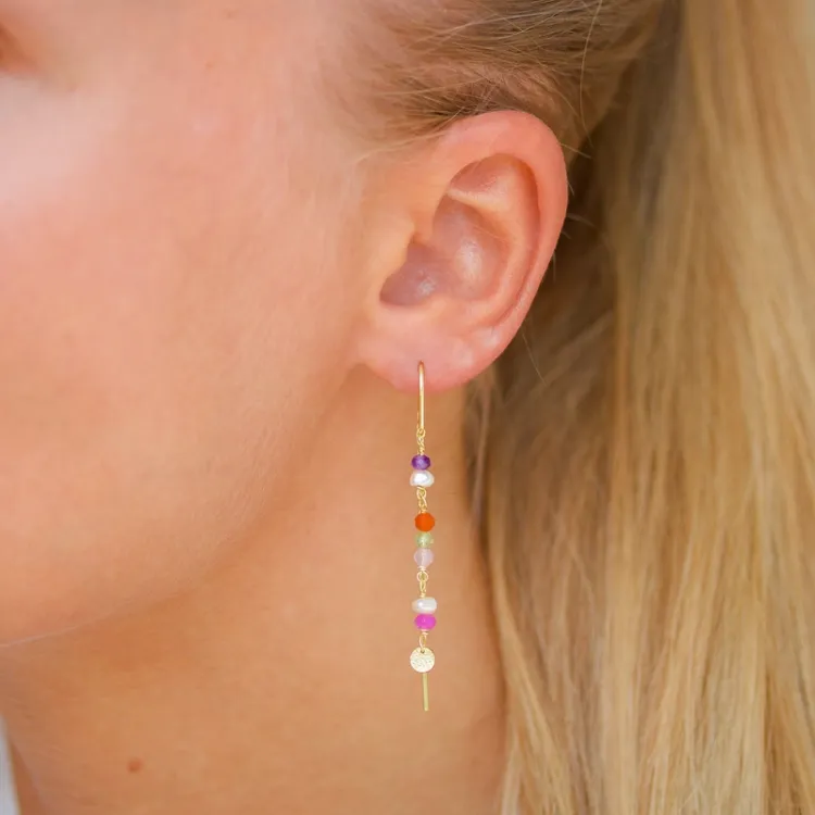 lange multikleurige ketting oorbellen in verguld zilver - Loom Stones