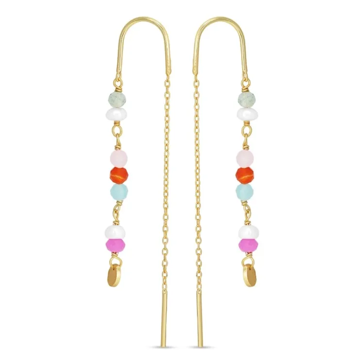 lange multikleurige ketting oorbellen in verguld zilver - Loom Stones