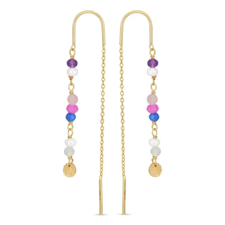 lange multikleurige ketting oorbellen in verguld zilver - Loom Stones
