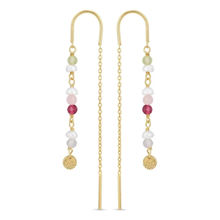 lange multikleurige ketting oorbellen in verguld zilver - Loom Stones