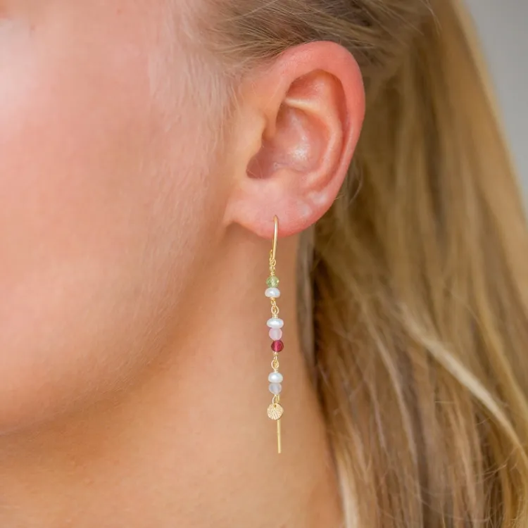 lange multikleurige ketting oorbellen in verguld zilver - Loom Stones