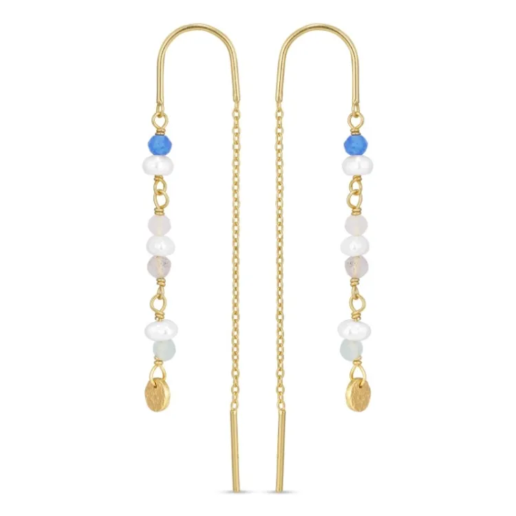 lange blauwe ketting oorbellen in verguld zilver - Loom Stones