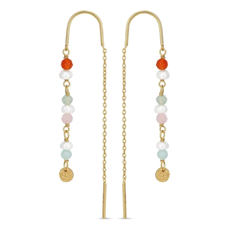lange multikleurige ketting oorbellen in verguld zilver - Loom Stones