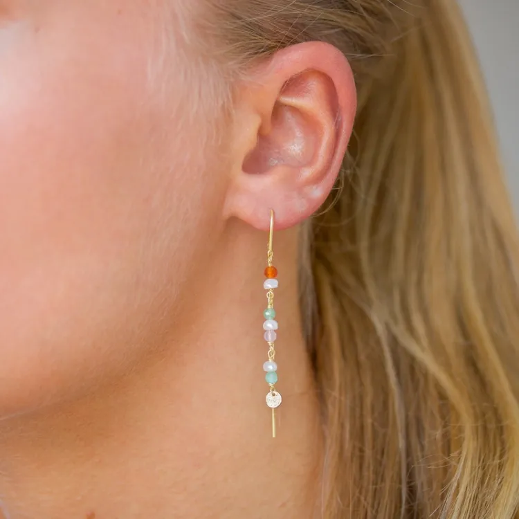 lange multikleurige ketting oorbellen in verguld zilver - Loom Stones