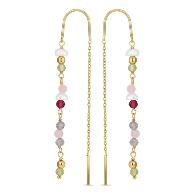 lange multikleurige ketting oorbellen in verguld zilver - Loom Stones