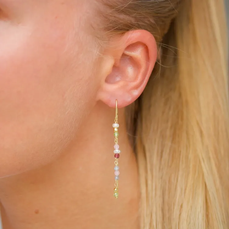 lange multikleurige ketting oorbellen in verguld zilver - Loom Stones